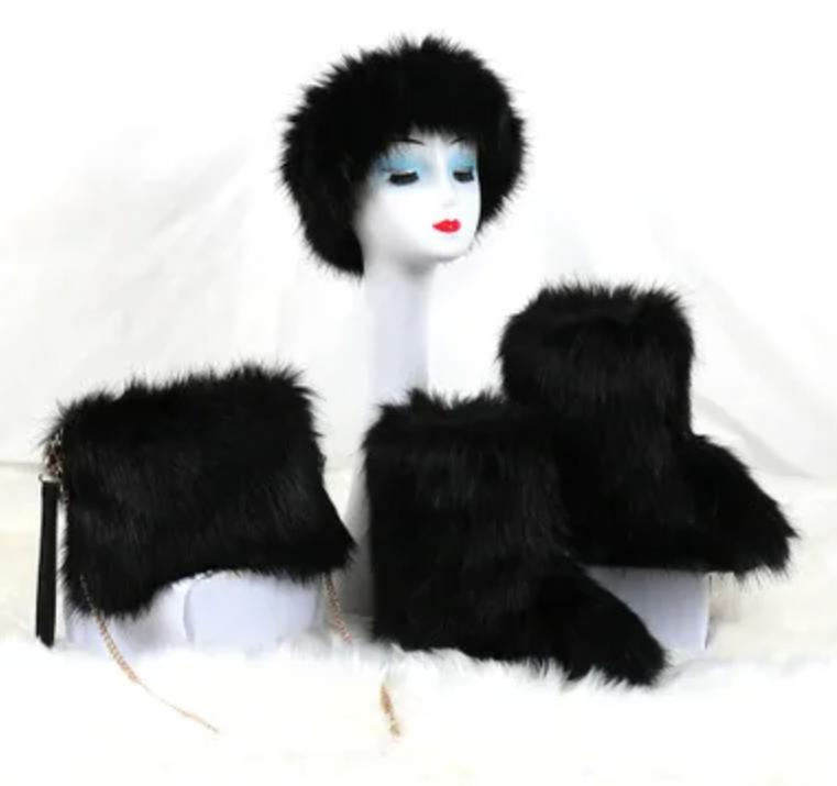 Childrens 3pcs Faux Fur Boots/ HeadBand / Fur Purse Winter Girly Fashion Accessories