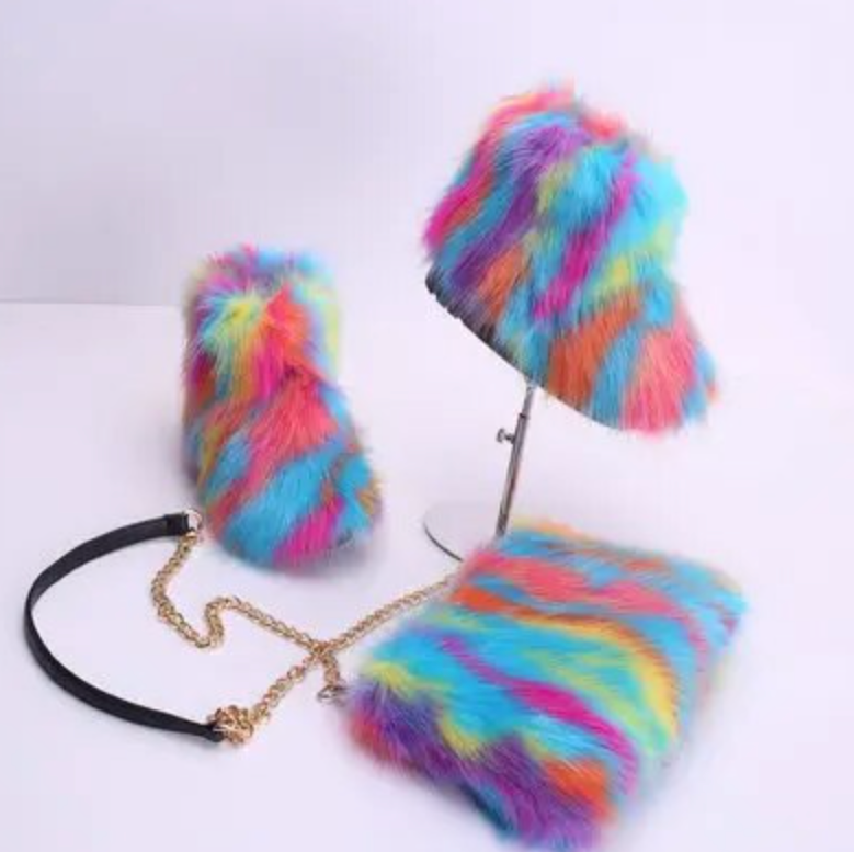 Childrens 3pcs Faux Fur Boots/ HeadBand / Fur Purse Winter Girly Fashion Accessories