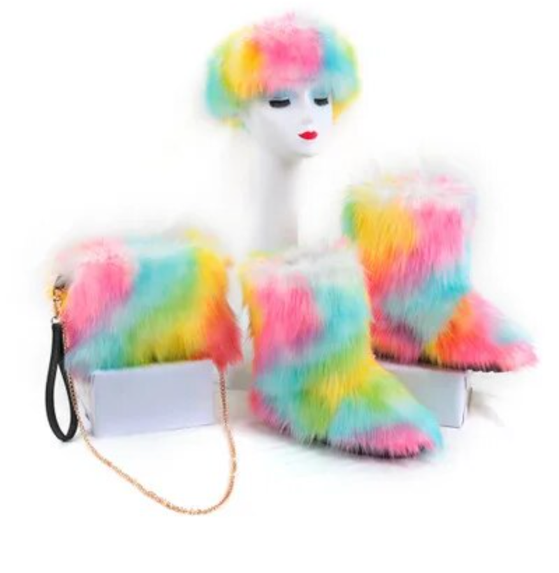 Childrens 3pcs Faux Fur Boots/ HeadBand / Fur Purse Winter Girly Fashion Accessories