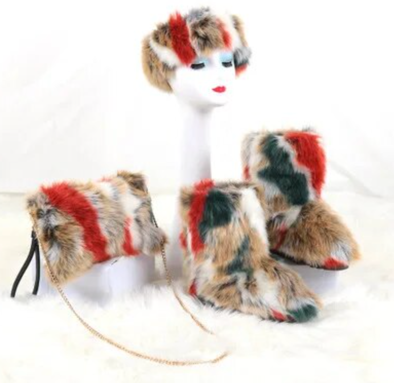 Childrens 3pcs Faux Fur Boots/ HeadBand / Fur Purse Winter Girly Fashion Accessories