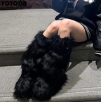 Thigh High Large Fluffy Fur Boots Faux Furry Extra Long Fashion Winter Boots For Women