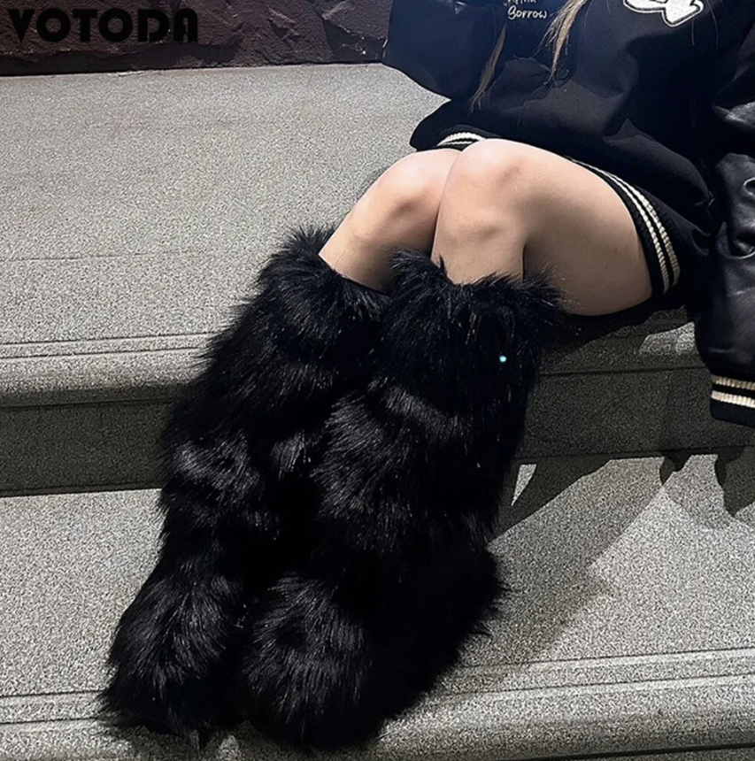 Thigh High Large Fluffy Fur Boots Faux Furry Extra Long Fashion Winter Boots For Women