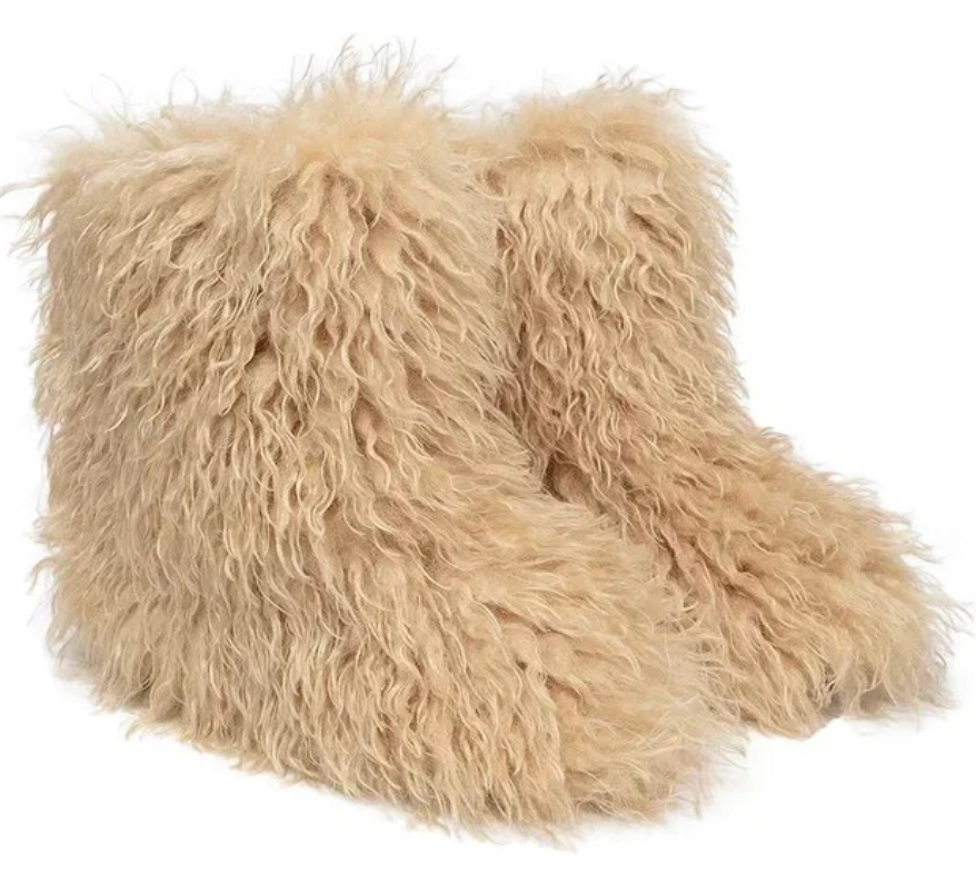 Woman Fur Boots Fluffy Faux Teddy Bear Plush Ladies Boots