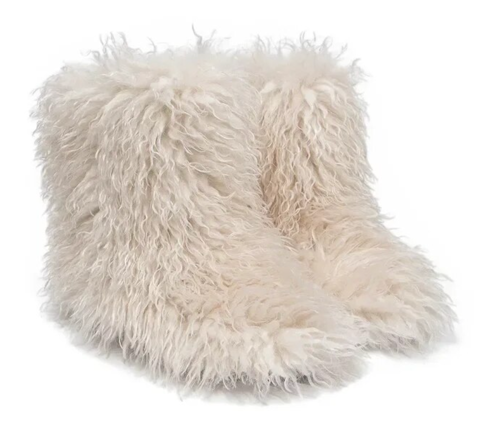Woman Fur Boots Fluffy Faux Teddy Bear Plush Ladies Boots