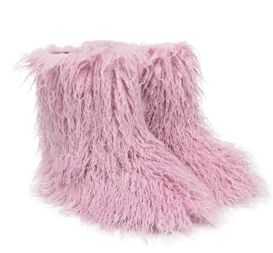 Woman Fur Boots Fluffy Faux Teddy Bear Plush Ladies Boots