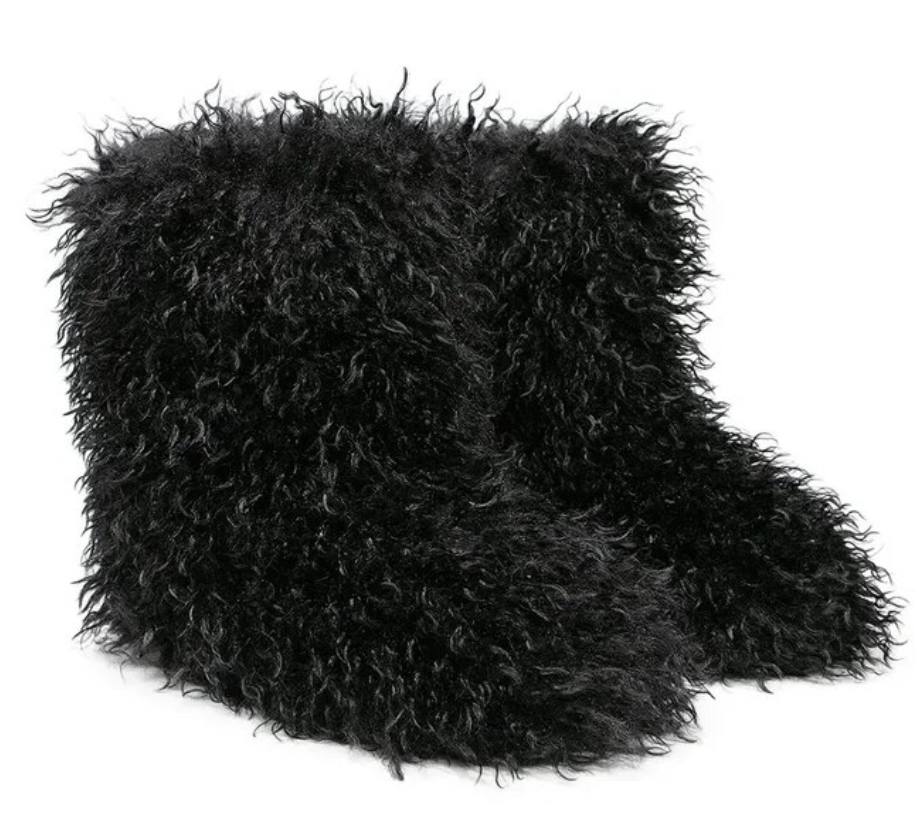 Woman Fur Boots Fluffy Faux Teddy Bear Plush Ladies Boots