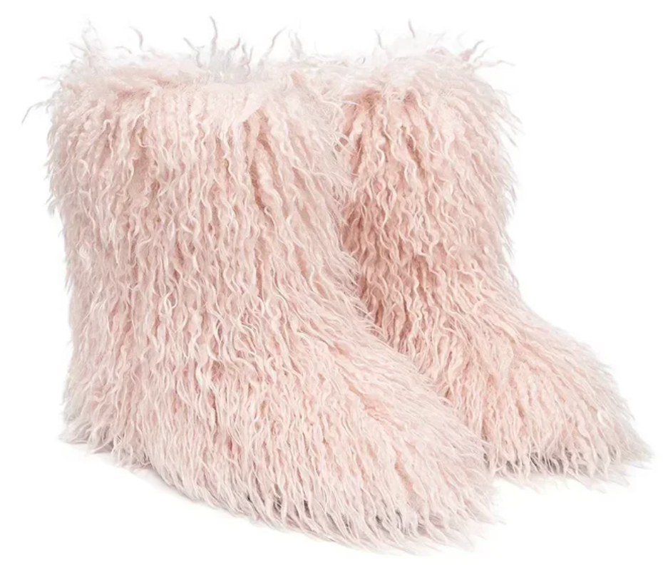Woman Fur Boots Fluffy Faux Teddy Bear Plush Ladies Boots