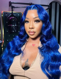 Blue Body wave Straight Brazilian Human Hair Wig Pre Plucked 13x4 Closure 180% Density Lace Front Wig