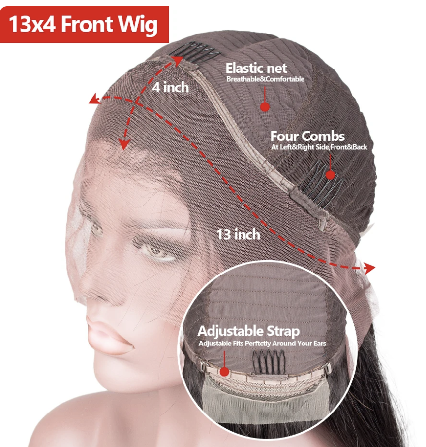 Blue Body wave Straight Brazilian Human Hair Wig Pre Plucked 13x4 Closure 180% Density Lace Front Wig