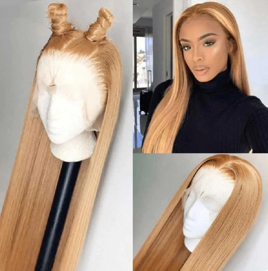 Honey Blond #27 13x4 180% Density Closure Human Hair Lace Front For Woman Pre Plucked Human Hair wig