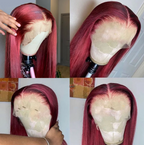 Burgundy 99j Colored Straight HD Transparent Human Hair 180% 200% Density Wig