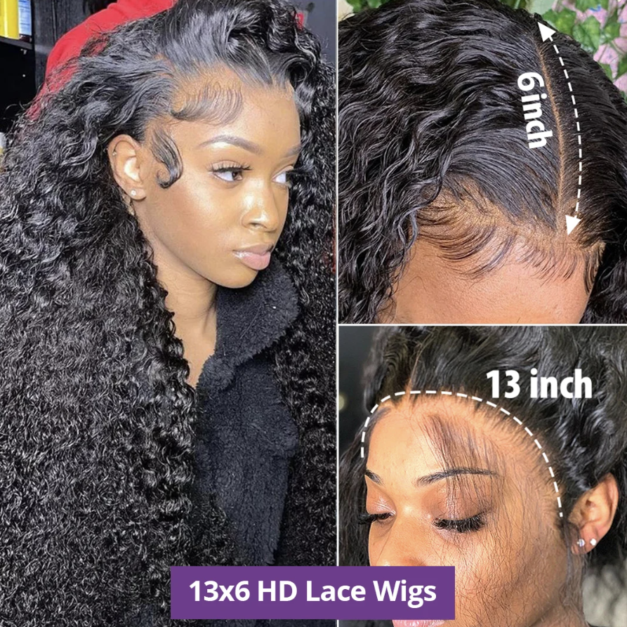 🔥Water Wave Black 13x4 13x6 5x5 HD Lace wig Human Hair 180% Density Curly Wig For Women