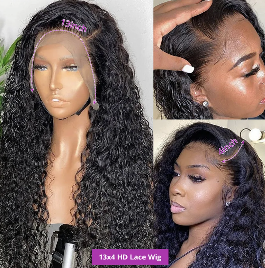 🔥Water Wave Black 13x4 13x6 5x5 HD Lace wig Human Hair 180% Density Curly Wig For Women