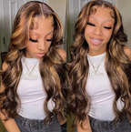 Honey Blond Highlight Body Wave Brazilian Hair 150% 180% Density Human Hair Wig