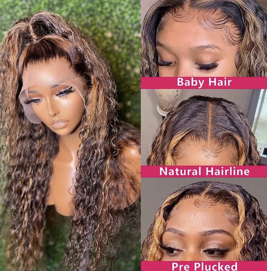 Highlighted 150% 180% Density Loose Deep Wave Curl Human Hair HD Lace Ombre 13x4 13x6 Highlighted Wig