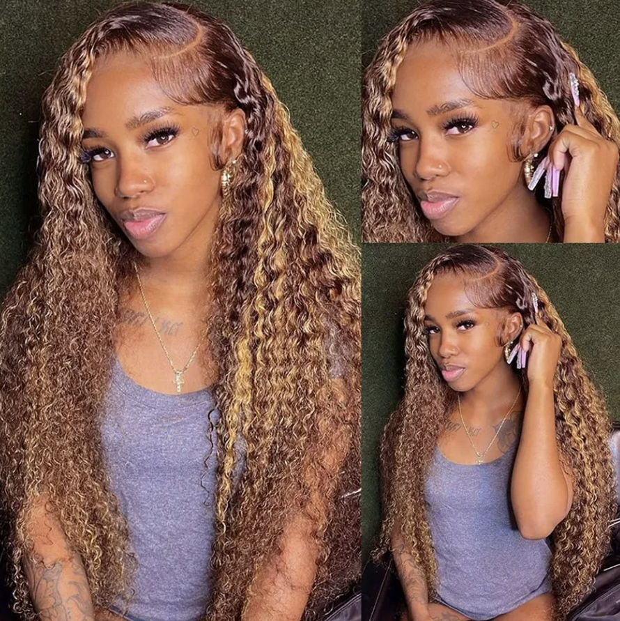 Highlighted 150% 180% Density Loose Deep Wave Curl Human Hair HD Lace Ombre 13x4 13x6 Highlighted Wig