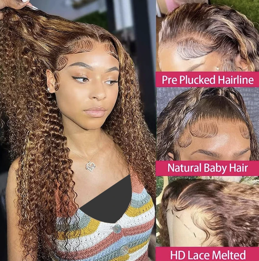 Highlighted 150% 180% Density Loose Deep Wave Curl Human Hair HD Lace Ombre 13x4 13x6 Highlighted Wig