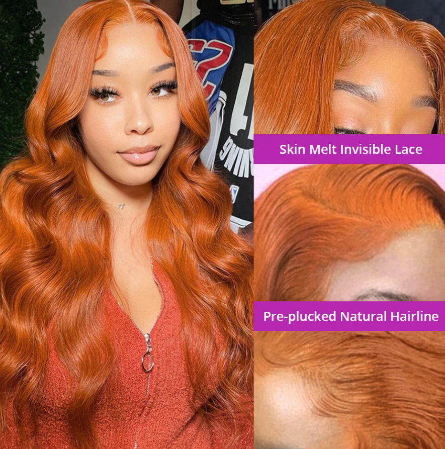 Ginger Orange Body Wave Human Hair 150% 180% Density Brazilian HD Lace wig