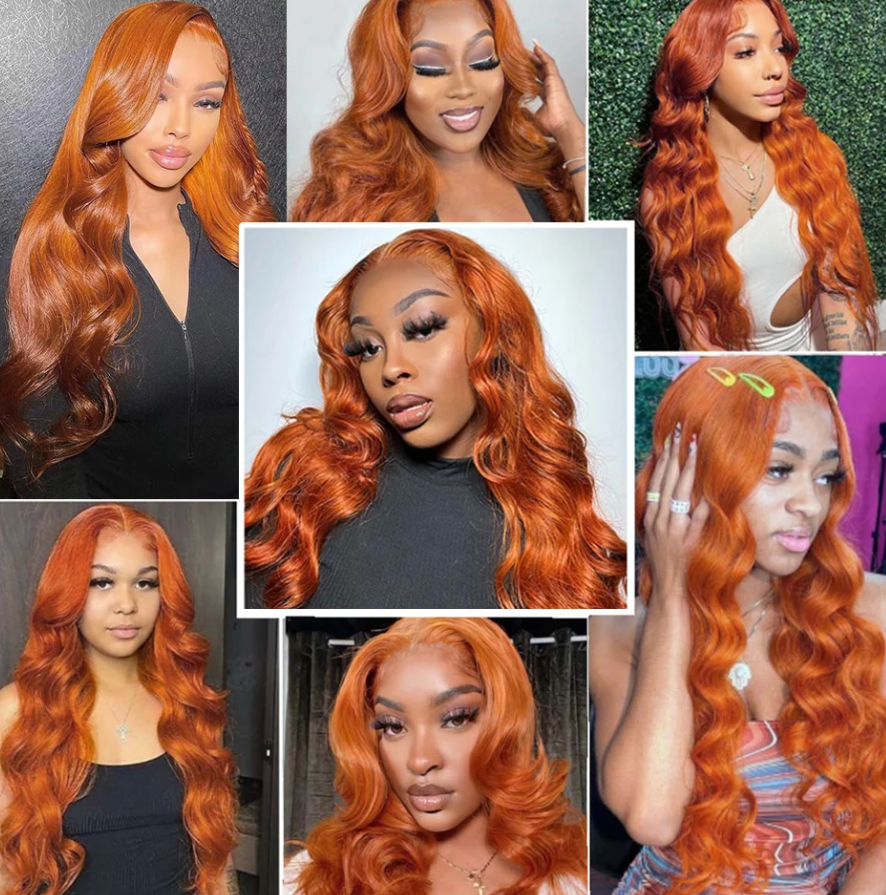 Ginger Orange Body Wave Human Hair 150% 180% Density Brazilian HD Lace wig