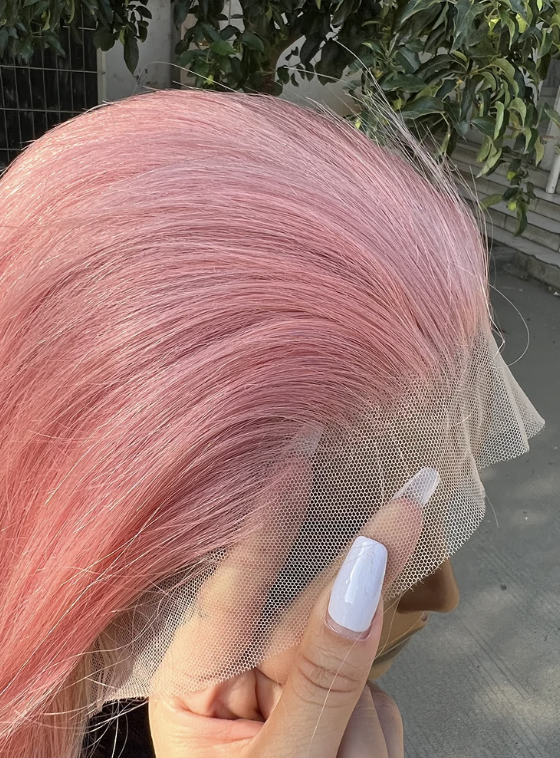 Light Pink Human Hair 13x4 HD Lace Closure Glueless Pre Plucked Bob Wig