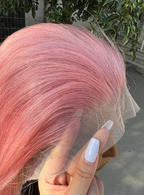 Light Pink Human Hair 13x4 HD Lace Closure Glueless Pre Plucked Bob Wig