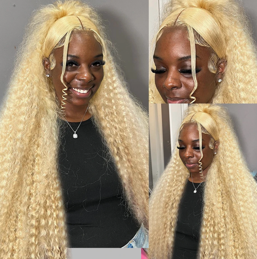 Deep Wave Blond Colored 180% Density Human Hair Lace Front Wig