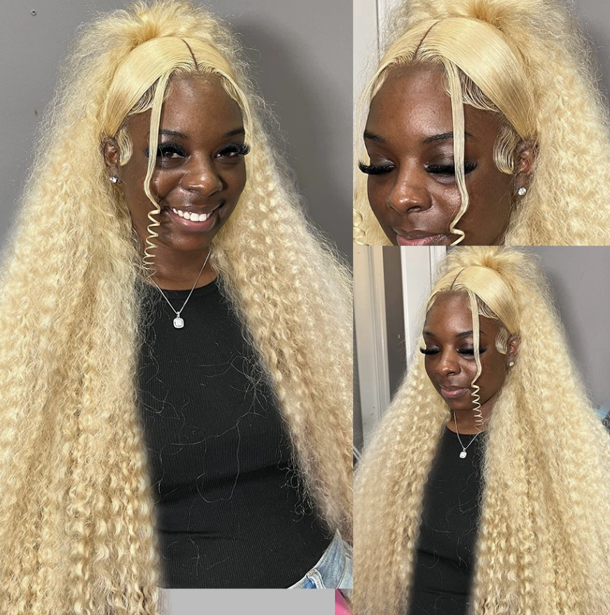 Deep Wave Blond Colored 180% Density Human Hair Lace Front Wig