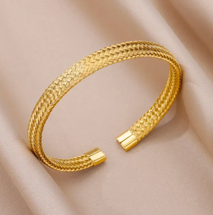 Stainless Steel Gold Plated Bracelet Woman Accessory 58-60mm  Trending Jewelry