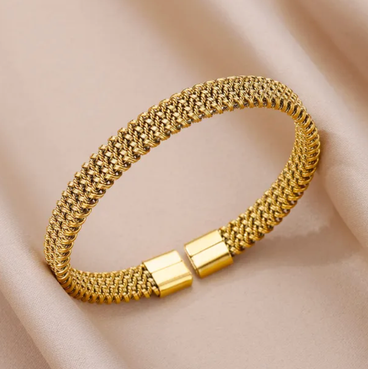 Stainless Steel Gold Plated Bracelet Woman Accessory 58-60mm  Trending Jewelry