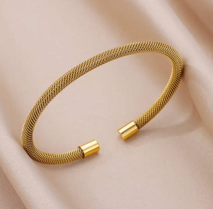 Stainless Steel Gold Plated Bracelet Woman Accessory 58-60mm  Trending Jewelry