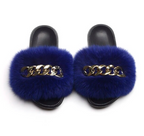 Fox Fur Slippers Plush Trending Gold Chain Furry Woman Cute Indoor Slipper Slides