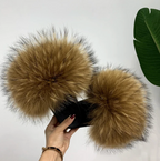 Trending Woman Fluffy Faux Fox Fur Indoor Slipper Fashion Slides For Girls