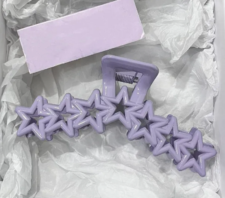 Hollow Heart Star Shape Hair Clip For Women 13cm Plastic Cross Head Clip