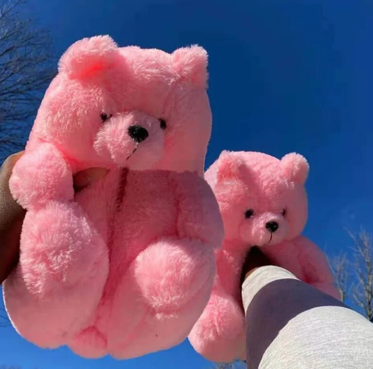 Teddy Bear Plush Fashion Furry Cute House Slippers Warm Comfortable Slip On Cartoon Slides