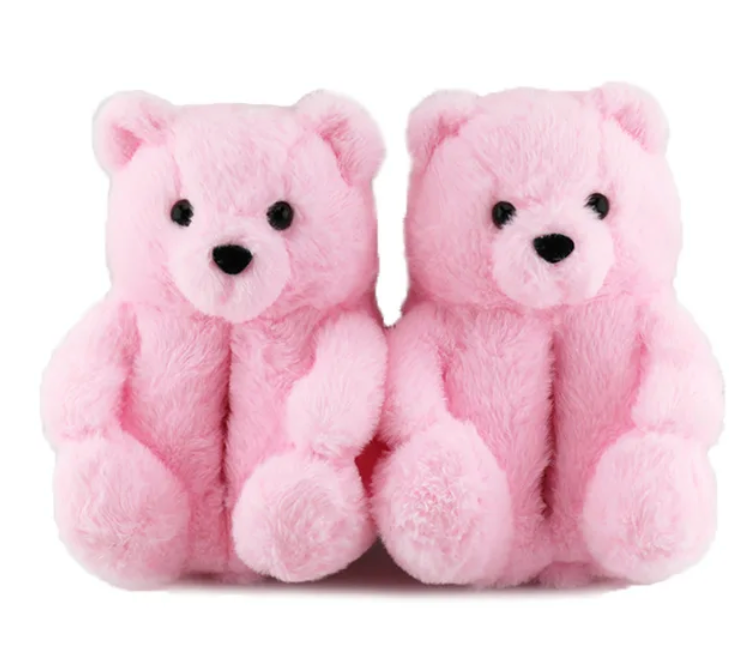 Teddy Bear Plush Fashion Furry Cute House Slippers Warm Comfortable Slip On Cartoon Slides