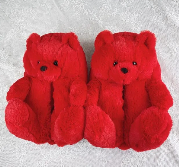 Teddy Bear Plush Fashion Furry Cute House Slippers Warm Comfortable Slip On Cartoon Slides