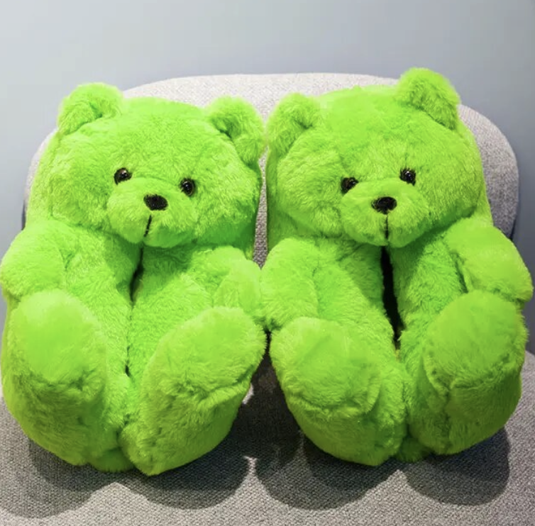 Teddy Bear Plush Fashion Furry Cute House Slippers Warm Comfortable Slip On Cartoon Slides