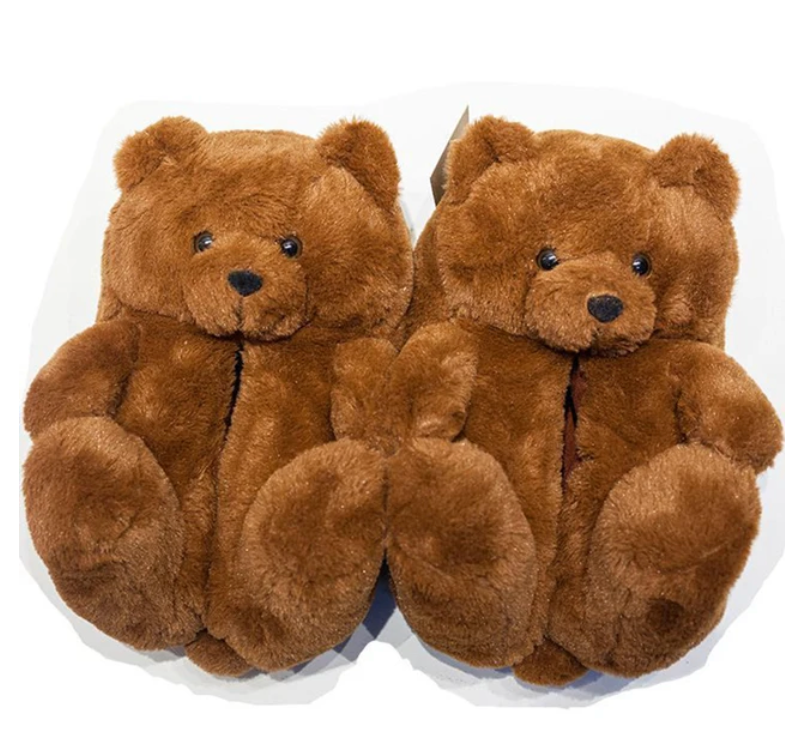 Teddy Bear Plush Fashion Furry Cute House Slippers Warm Comfortable Slip On Cartoon Slides