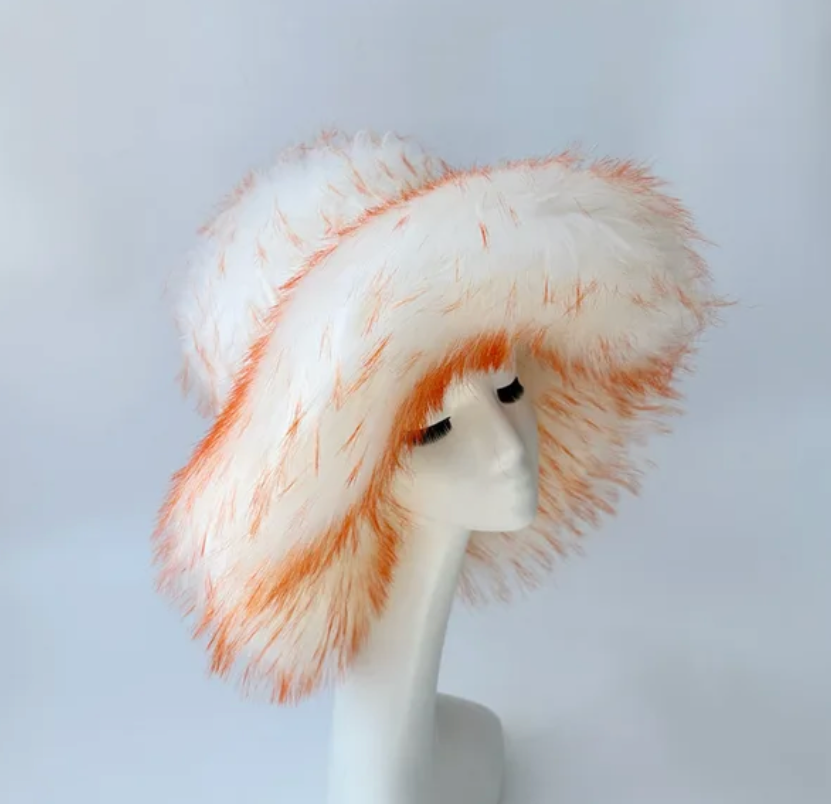 Womans Fashion Plush Faux Fur Trending Winter Rabbit Fur Oversized Fishermans Hat And Bag Set