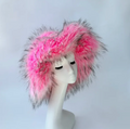 Womans Fashion Plush Faux Fur Trending Winter Rabbit Fur Oversized Fishermans Hat And Bag Set