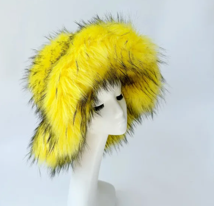 Womans Fashion Plush Faux Fur Trending Winter Rabbit Fur Oversized Fishermans Hat And Bag Set