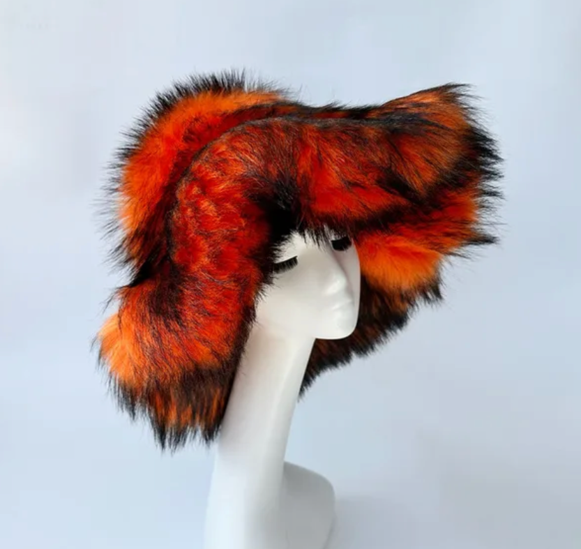 Womans Fashion Plush Faux Fur Trending Winter Rabbit Fur Oversized Fishermans Hat And Bag Set