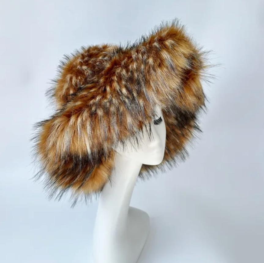 Womans Fashion Plush Faux Fur Trending Winter Rabbit Fur Oversized Fishermans Hat And Bag Set