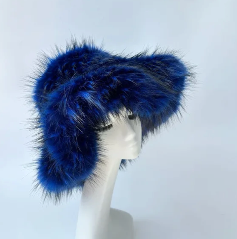 Womans Fashion Plush Faux Fur Trending Winter Rabbit Fur Oversized Fishermans Hat And Bag Set