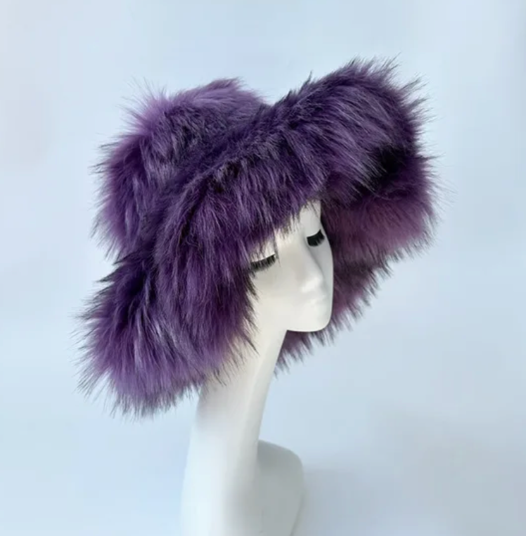 Womans Fashion Plush Faux Fur Trending Winter Rabbit Fur Oversized Fishermans Hat And Bag Set