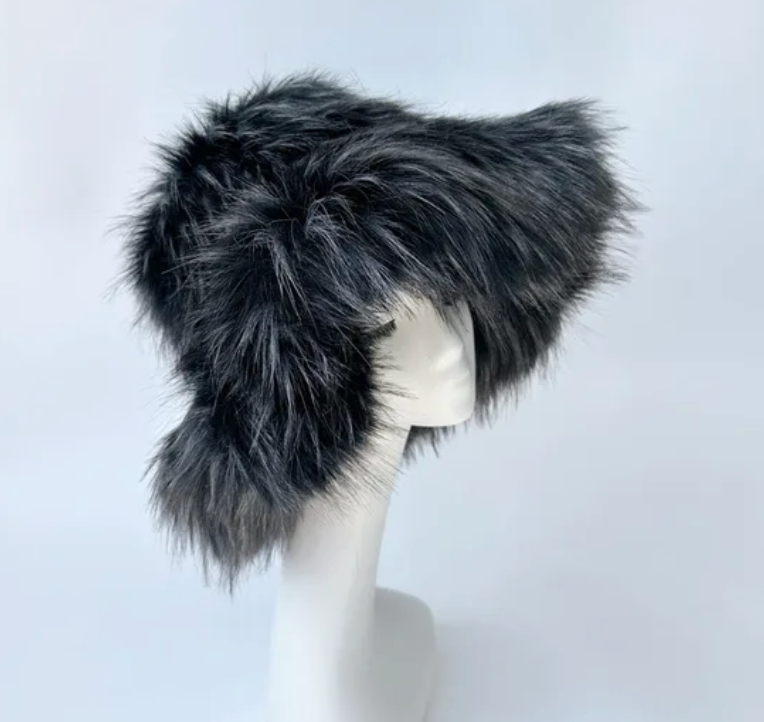 Womans Fashion Plush Faux Fur Trending Winter Rabbit Fur Oversized Fishermans Hat And Bag Set