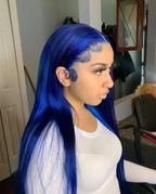 Blue Body wave Straight Brazilian Human Hair Wig Pre Plucked 13x4 Closure 180% Density Lace Front Wig