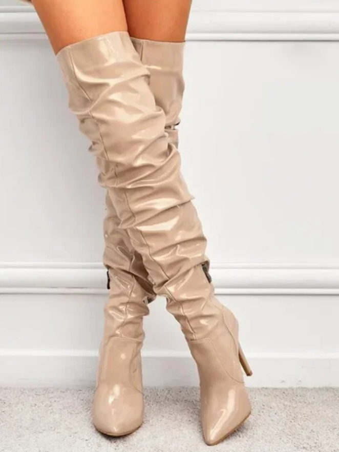 Over The Knee Extra Long Womens Fashion Boots Pleated High Heal Boots