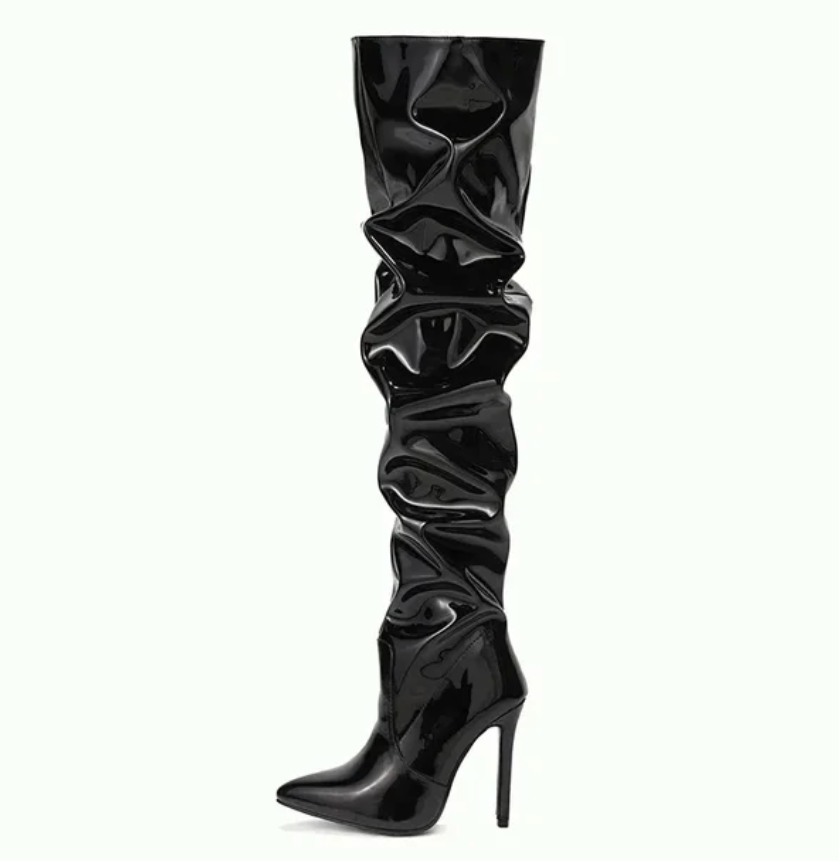 Over The Knee Extra Long Womens Fashion Boots Pleated High Heal Boots