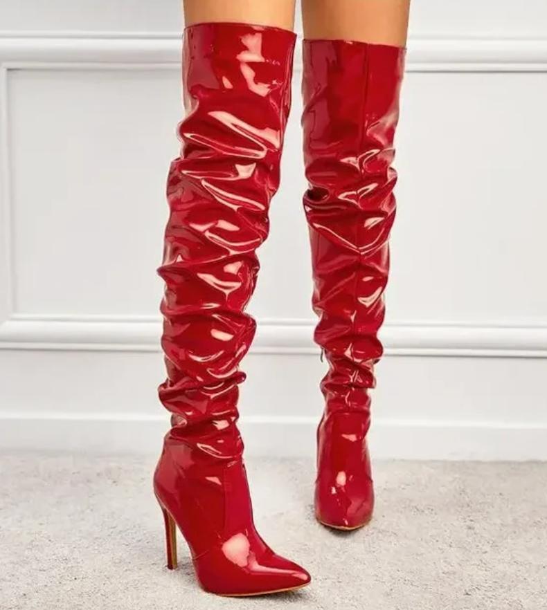 Over The Knee Extra Long Womens Fashion Boots Pleated High Heal Boots